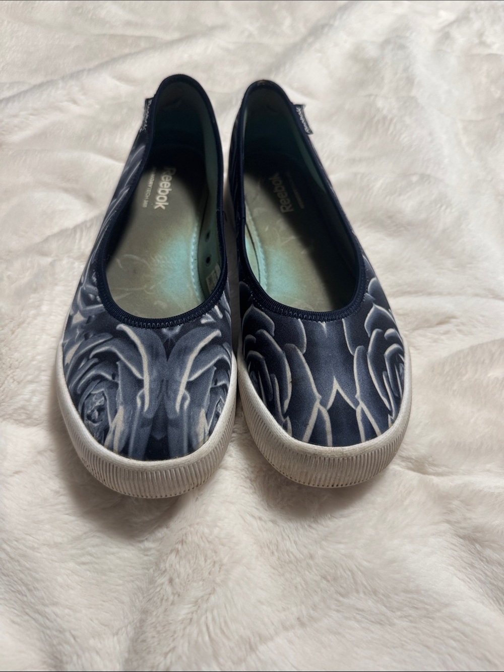 Reebok Navy and White Floral Slip-On Flats